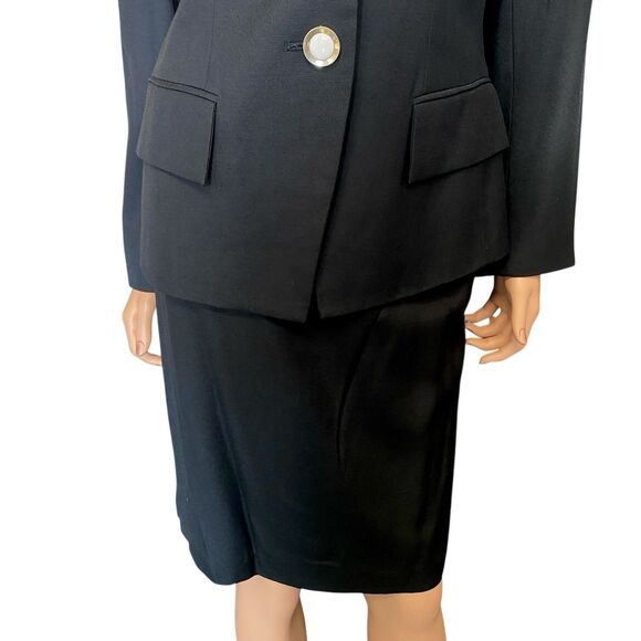 Vtg Albert Nipon Skirt Suit Womens S 6 Black White 90s Designer Blazer Timeless - Picture 3 of 16